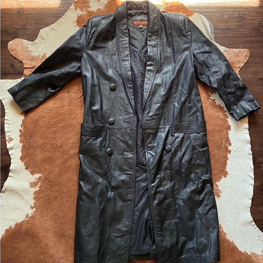 Vintage Black leather Rock Creek trench coat
